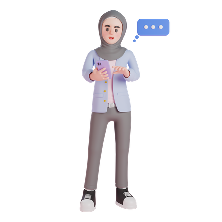 Muslim woman holding smartphone  3D Icon