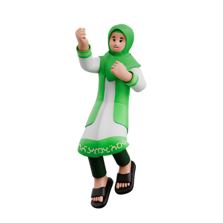 Muslim Woman Jumping Happily  3D Illustration