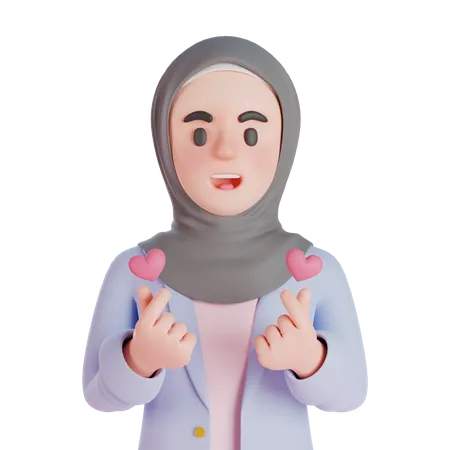 Muslim woman making heart gesture  3D Illustration