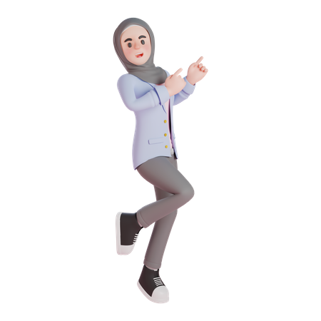 Muslim woman office worker pointing to something  3D Illustration