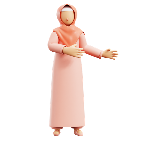 Muslim Woman Pointing  3D Illustration