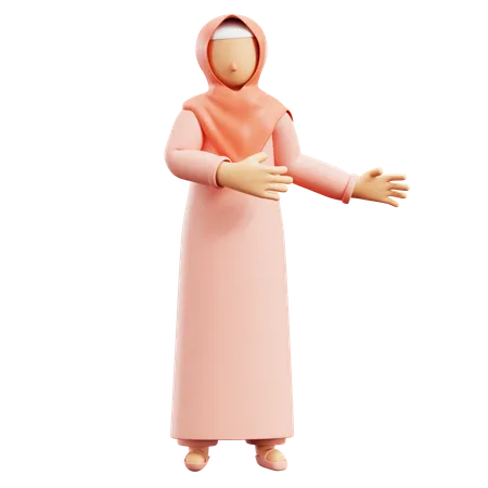 Muslim Woman Pointing  3D Illustration