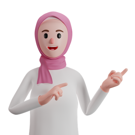 Muslim woman pointing fingers in direction  3D Illustration