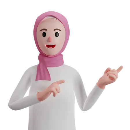 Muslim woman pointing fingers in direction  3D Illustration