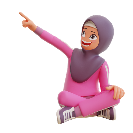 Muslim Woman Pointing Something  3D Illustration