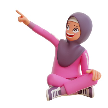 Muslim Woman Pointing Something  3D Illustration