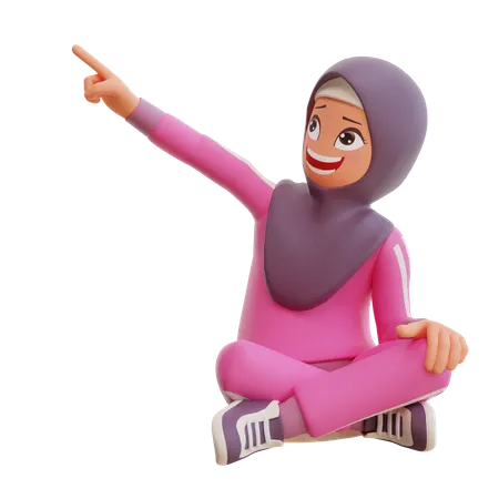 Muslim Woman Pointing Something  3D Illustration
