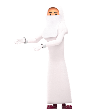 Muslim Woman Pointing Something Left  3D Illustration