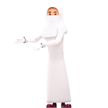 Muslim Woman Pointing Something Left  3D Icon