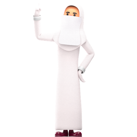 Muslim Woman Pointing Up  3D Illustration