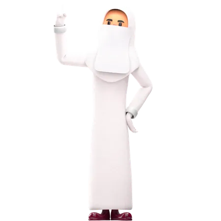 Muslim Woman Pointing Up  3D Illustration
