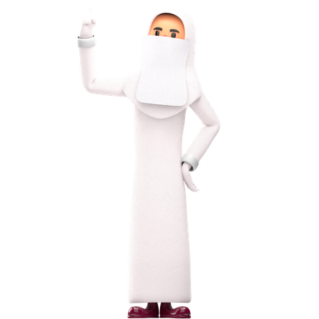 Muslim Woman Pointing Up  3D Icon