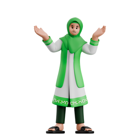 Muslim Woman Raising Hands  3D Icon