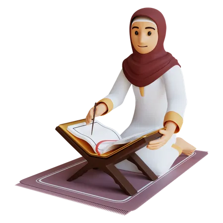 Muslim woman read tadarus  3D Illustration