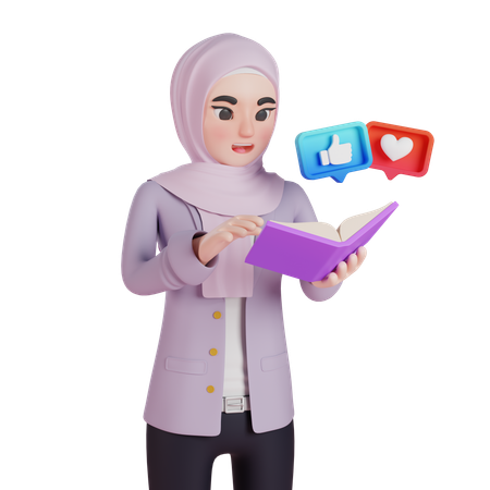 Muslim Woman Reading Book With Reaction  3D Illustration
