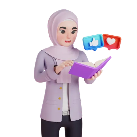 Muslim Woman Reading Book With Reaction  3D Illustration