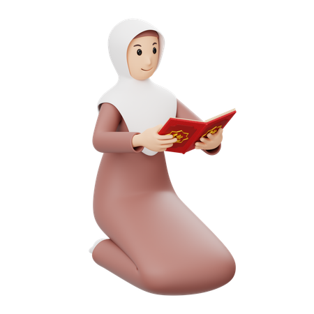 Muslim Woman Reading Quran  3D Illustration