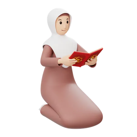 Muslim Woman Reading Quran  3D Illustration
