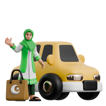 Muslim Woman Returning Hometown  3D Illustration