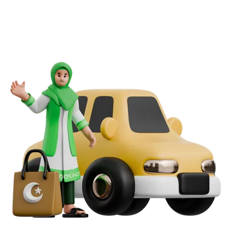 Muslim Woman Returning Hometown  3D Illustration