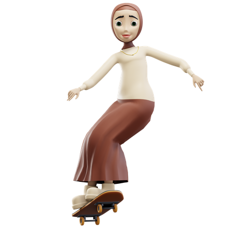 Muslim woman riding skateboarding  3D Icon