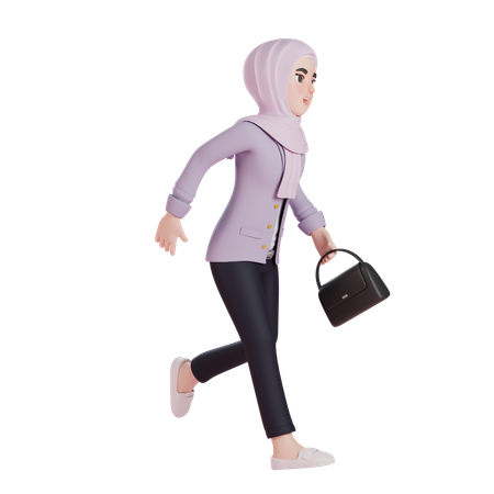 Muslim Woman Running  3D Illustration