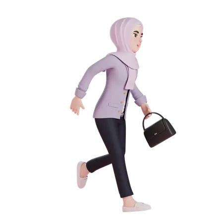 Muslim Woman Running  3D Illustration