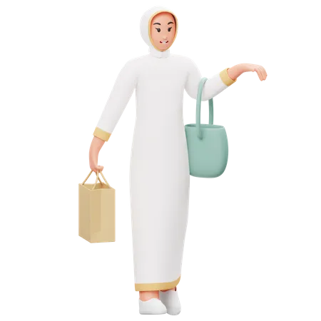 Muslim Woman Shopping  3D Illustration