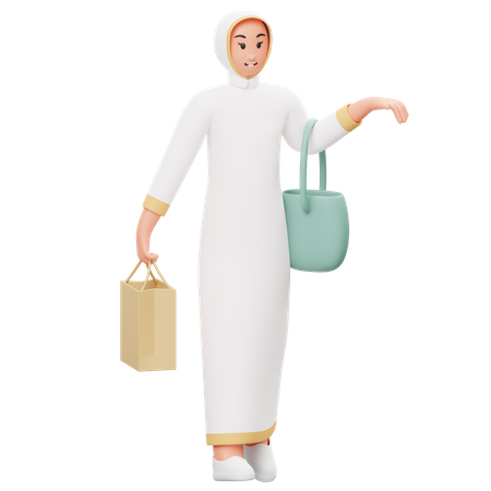 Muslim Woman Shopping  3D Illustration