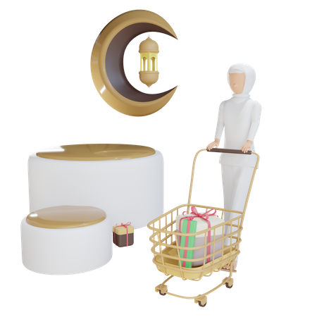 Muslim Woman Shopping for Ramadan festival  3D Illustration