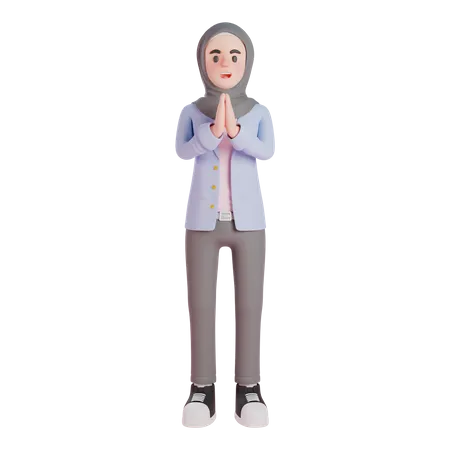 Muslim woman show namaste gesture  3D Illustration