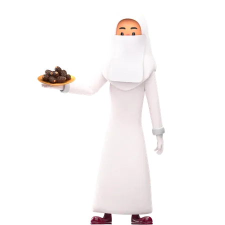 Muslim Woman Showing Dates Plate  3D Illustration