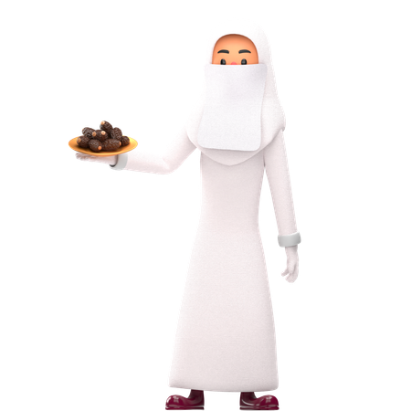 Muslim Woman Showing Dates Plate  3D Illustration