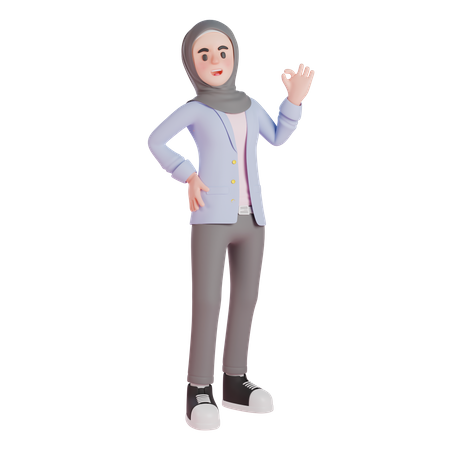 Muslim woman showing super sign  3D Illustration