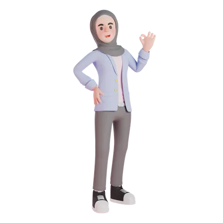 Muslim woman showing super sign  3D Illustration