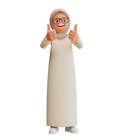 Muslim Woman Showing Thumbs Up  3D Illustration