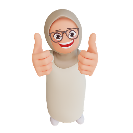 Muslim Woman Showing Thumbs Up  3D Illustration