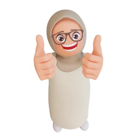 Muslim Woman Showing Thumbs Up  3D Illustration