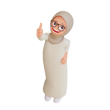 Muslim Woman Showing Thumbs Up  3D Illustration