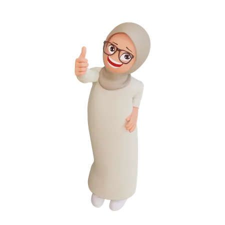 3 D Render Muslim Woman Showing Thumbs Up 3D Illustration