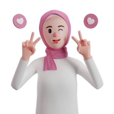 Muslim woman showing victory sign 3D Illustration