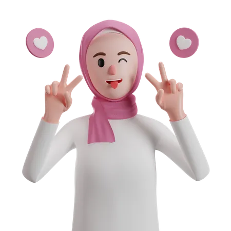 Muslim woman showing victory sign  3D Illustration