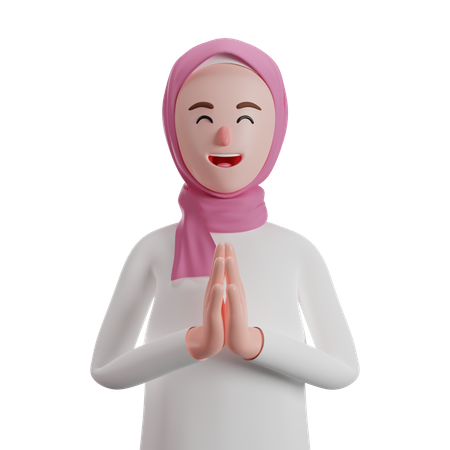 Muslim woman shows greeting gesture 3D Illustration