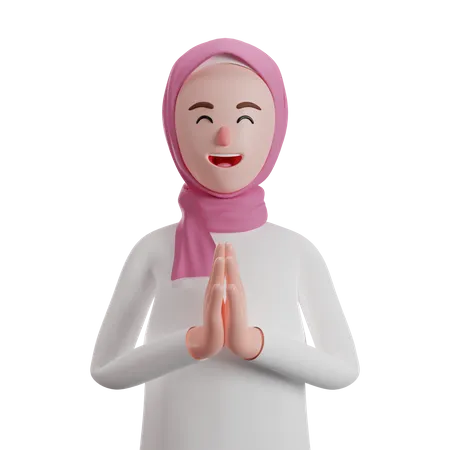 Muslim woman shows greeting gesture  3D Illustration