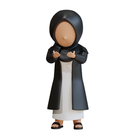 서서 차분한 자세를 취하는 무슬림 여성  3D Icon