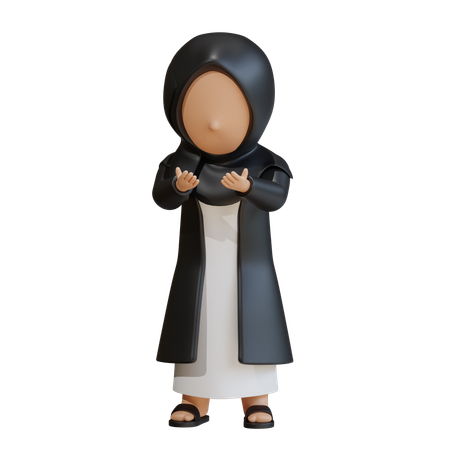 Muslim Woman Standing And Giving Calm Pose  3D Icon
