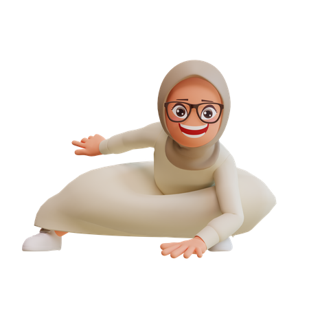 Muslim Woman Super Hero Landing  3D Illustration