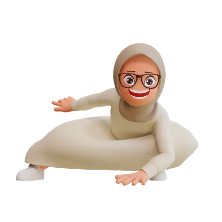 Muslim Woman Super Hero Landing  3D Illustration