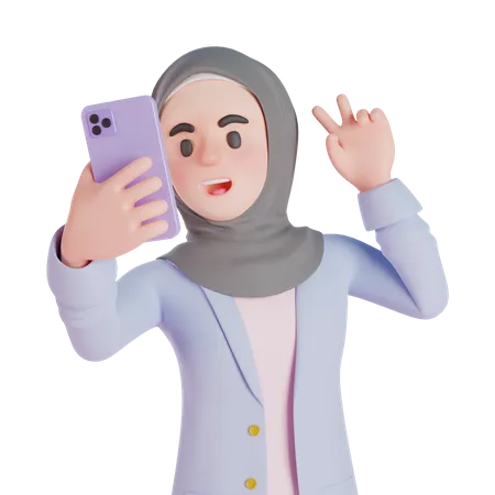 Muslim woman taking selfie with smartphone  3D Illustration