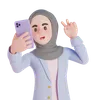 Muslim woman taking selfie with smartphone